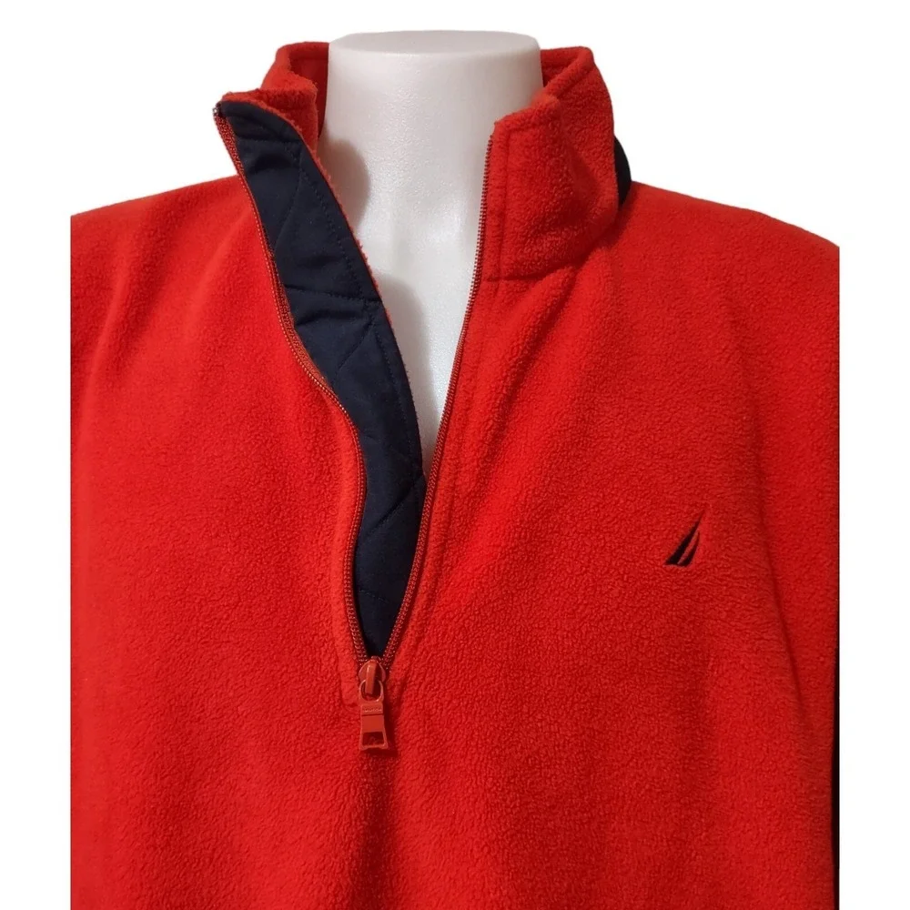 Nautica Fleece Pullover XXL Mens Gorp Core Cabin Core Red Quarter Zip Logo Retro